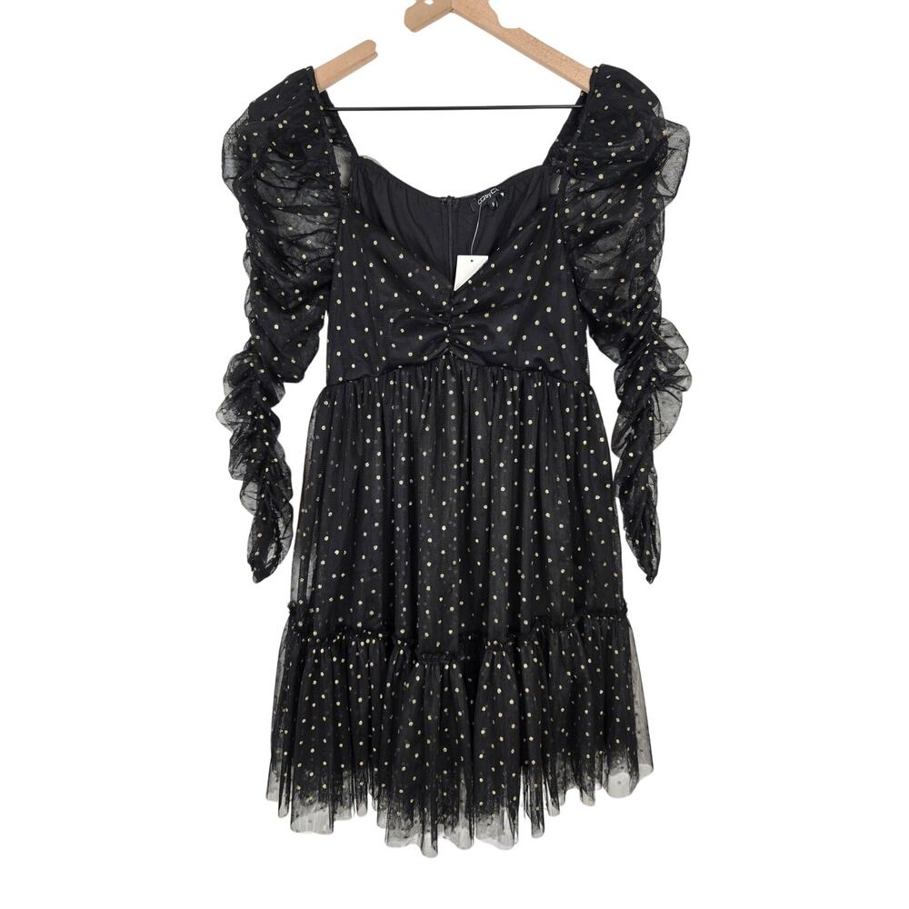 CQ by CQ Black Gold Polka Dot Tulle Mini Party Dress Size: Small NWT